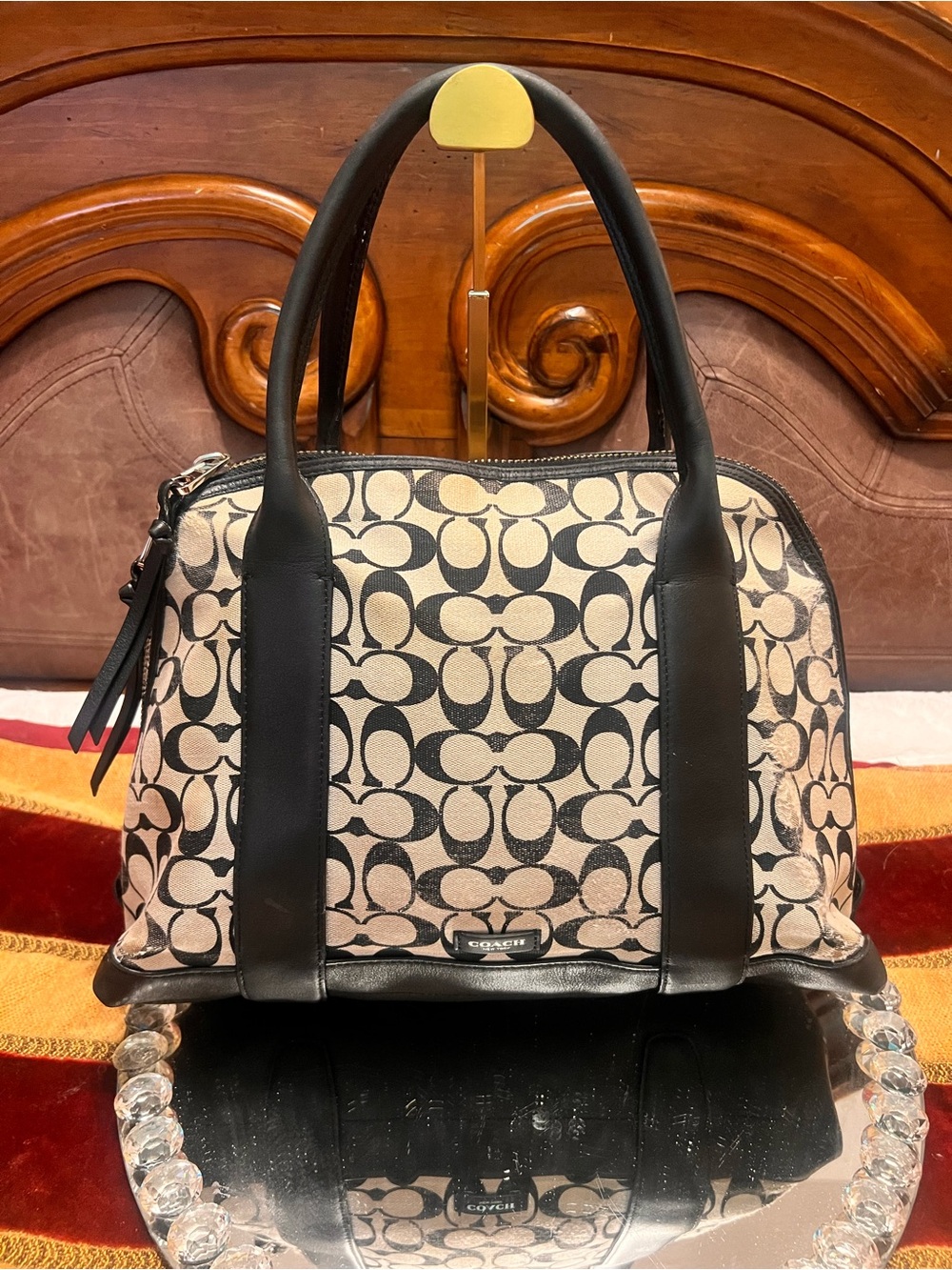 Coach Bleecker Preston  vintage  Black and Cream Signature Canvas Satchel F30160